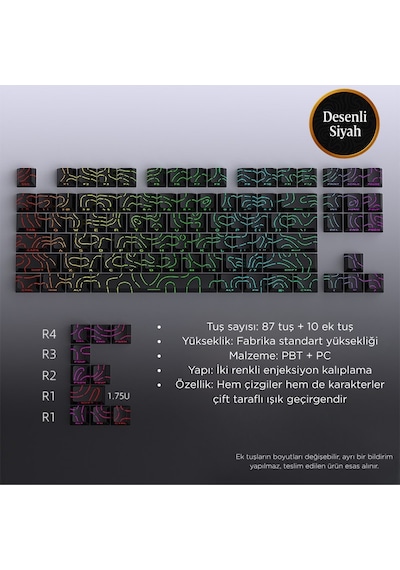 Mekanik Klavye Kontur Keycaps Seti- 97 Tuş Şeffaf Rgb Uyumlu Çizgili Tuş Takımı
