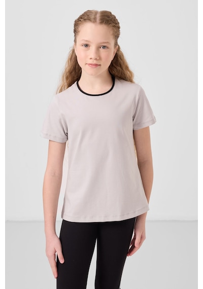 Tommylife Taş-siyah Pamuklu O Yaka Standart Fit Basic İspanyol Paça Kız Çocuk Tayt Takım - 75192 Taş