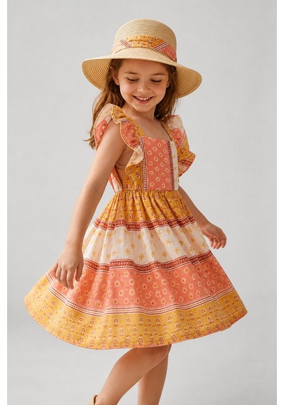 Eray Alp Kids Kız Çocuk Çok Renkli Fırfırlı Elbise Yazlık Günlük Model