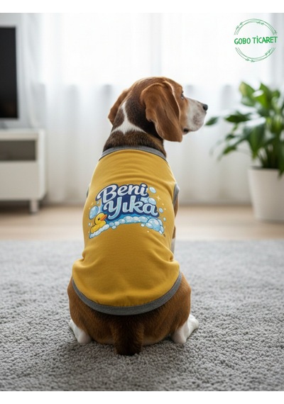 Sarı Beni Yıka Baskılı Kedi Ve Köpek Kıyafeti Evcil Hayvan Tişörtü Elbisesi Medium/m/beden 2
