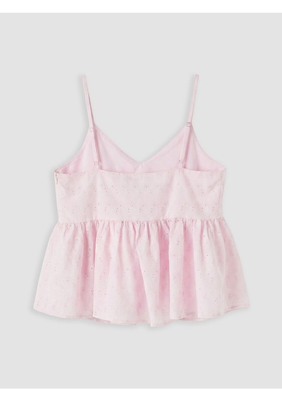 Lcw Vision Pembe İp Askılı Brode Peplum Bluz