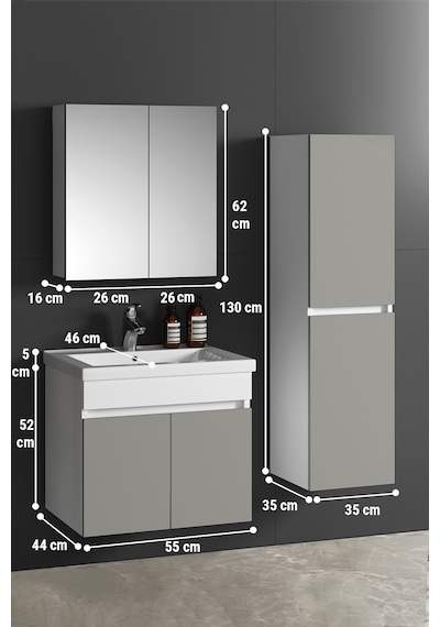 Çiğdem 55+35 Cm Beyaz-inox Balon Mdf Seramik Lavabolu Asma Banyo Dolabı Takımı Çiğdem 55+35 Cm Beyaz-inox Balon Mdf Seramik Lavabolu Asma Banyo Dolabı Takımı
