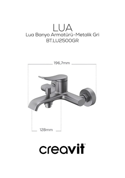 Creavit Lua Metalik Lavabo Banyo Eviye Bataryası 3'lü Set LU1500GR-LU2500GR-LU8500GR Gri