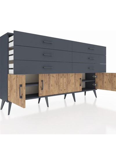 Arges Konsol 2 Raflı 6 Çekmeceli 4 Kapaklı 176x30x99 Antrasit-çam Antrasit-çam/antrasit Arges Konsol 2 Raflı 6 Çekmeceli 4 Kapaklı 176x30x99 Antrasit-çam Antrasit-çam/antrasit