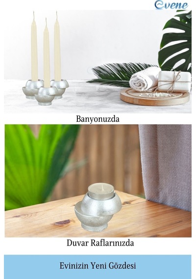 Mumluk Şamdan Tealight Ve İnce Mum Uyumlu Kesik Model - Gümüş