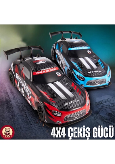 Uzaktan Kumandalı Rc Drift Arabası 15 Km Hız Yapan 4x4 Çekiş Şarjlı 3 Adet Drift Kukası Hediyeli Renk Seçenekli Ralli Spoiler Araba Kırmızı