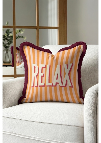 Relax Çizgili Retro Saçaklı Yastık Kılıfı - Tipografik Pop Art Turuncu Pembe Püsküllü Kırlent Kılıfı Derin Rota Nektar Relax Çizgili Retro Saçaklı Yastık Kılıfı - Tipografik Pop Art Turuncu Pembe Püsküllü Kırlent Kılıfı Derin Rota Nektar