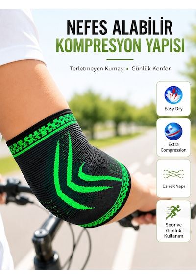 Spor Dirsekliği Dirsek Koruyucu Kompresyonlu Nefes Alabilir Esnek Destek Bandajı - Lisinya Siyah