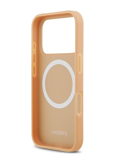 Apple Uyumlu iPhone 17 Pro Kılıf Lacoste Lisanslı M-safeli Pu Deri Karışık Monogram Desenli Kapak Bej Bej
