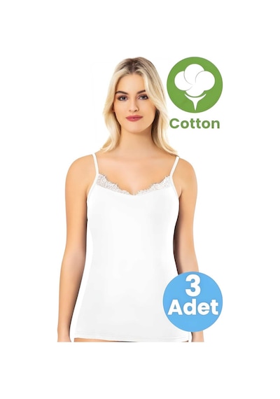 Tezzgelsin Kadın 3'lü İp Askılı Yakası Dantel Modelli Atlet Beyaz
