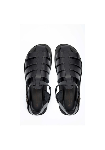 Sandals Factory Erkek Hakiki Deri Siyah Düz Sandalet 741 M5047 Erk Sndlt Y24 Black Siyah