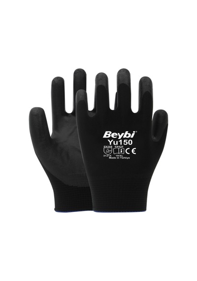 Pu Touch Polyester Örgü Kaplı Siyah Montaj Eldiveni No:8 Siyah