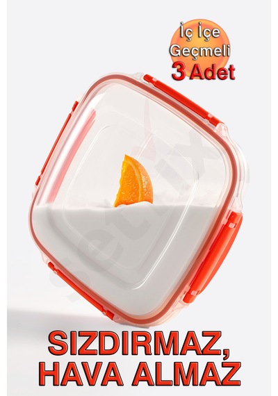Lock&fresh Master Kare Saklama Kabı 350, 600, 1025 Ml Üçlü Set Antrasit