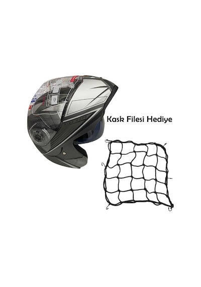 Jk20 Çene Açılır Güneş Vizörlü Motosiklet Kaskı Gri Siyah L Beden Baş Çevresi: 59-60cm Grey