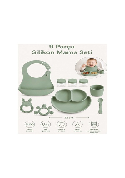 9 Parça Mama Seti %100 Silikon Bpa İçermez Ek Gıdaya Uygun Çok Renkli