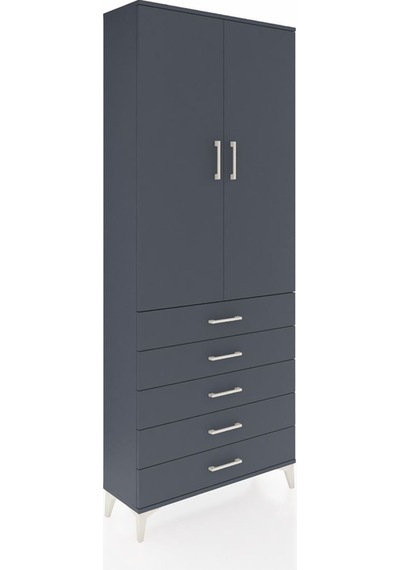 Arges Dolap 2 Raflı 5 Çekmeceli Tek Askılı 88x30x221 Antrasit... Antrasit