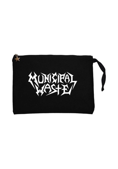 Municipal Waste Text Siyah Clutch Astarlı Cüzdan / El Çantası
