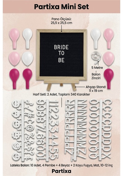 Bekarlığa Veda Bride To Be Süsleme Mini Set Siyah Keçe Yazı Panosu Standlı Balon Zincirli Yetişkin