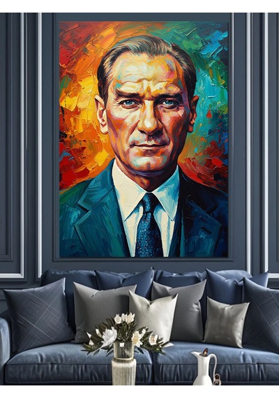 Renkli Atatürk Portresi Sanatsal Dekoratif Kanvas - Mdf Ahşap Tablo