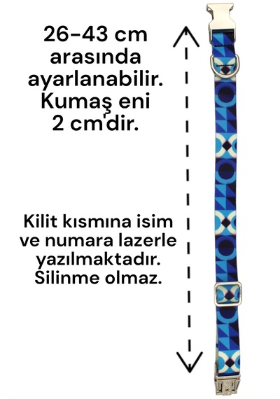 Caramelos İsimli Köpek Tasması, Köpek Künyesi, Köpek İsimlik 130 Beyaz - Lacivert