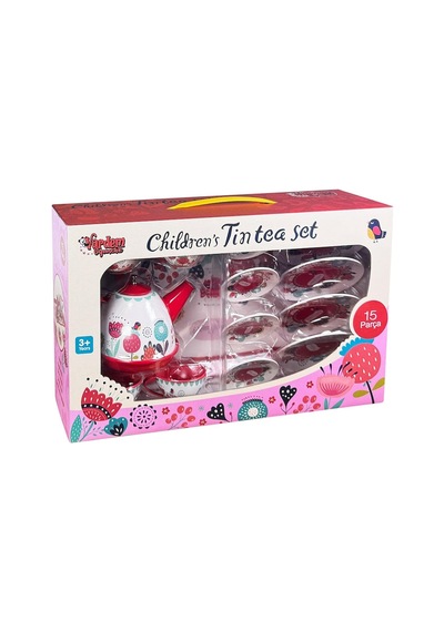 Çiçek Desenli Metal Çay Seti Kız Çocuk Evcilik Oyuncağı 3+ Yaş 15 Parça Kırılmaz 02