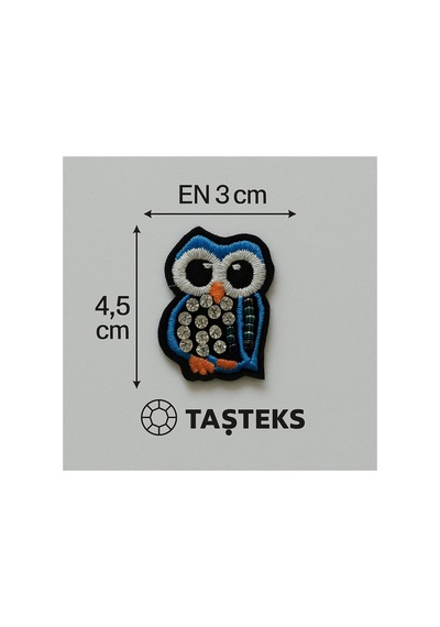 Ütülenebilen Veya Sticker Olarak Kullanılabilen Baykuş Figürlü Taşlı Nakış Patch