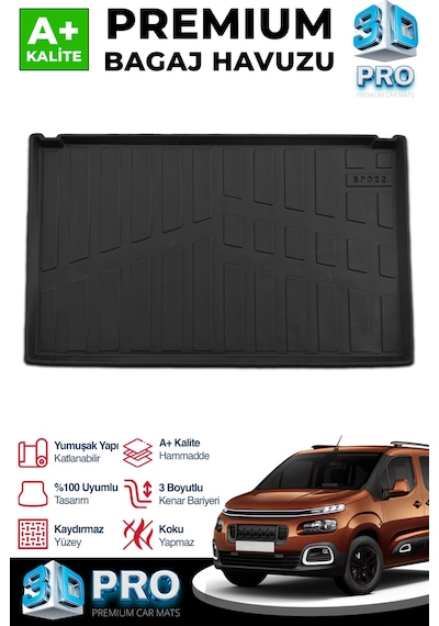 S-dizayn Citroen Berlingo Seperatörlü 3d Pro Bagaj Havuzu 2019 Üzeri A+ Kalite