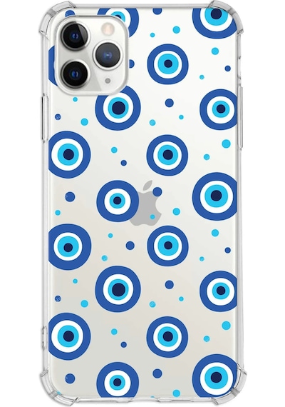 Prinrify Apple Uyumlu iPhone 11 Pro Max Nazar Boncuğu 1 Baskılı Şeffaf Köşe Korumalı Antişok Kılıf