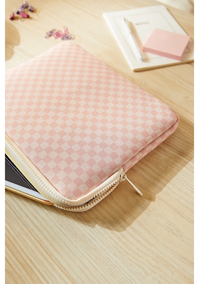 Ocean Home Textile Su İtici Leke Tutmaz Pembe Dama Desen Tablet Taşıma Çantası / Kılıfı 27 X 21 X 2 Cm Tablet Kılıfı