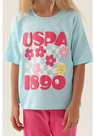 U.s. Polo Assn 1812 Kız Çocuk Pijama Takım Açık Mavi V1 Mavi