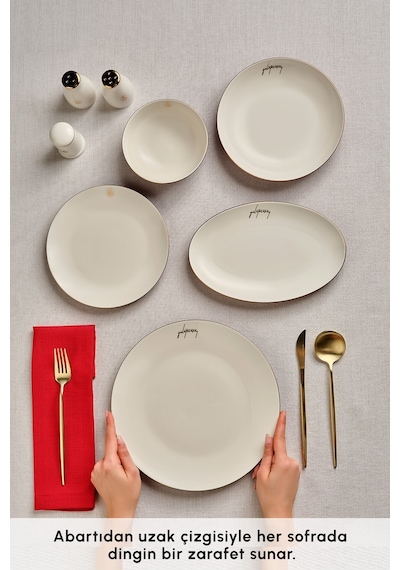 Karaca Lisanslı Elegance Bone Gold 53 Parça 12 Kişilik Yemek Takımı Kırmızı