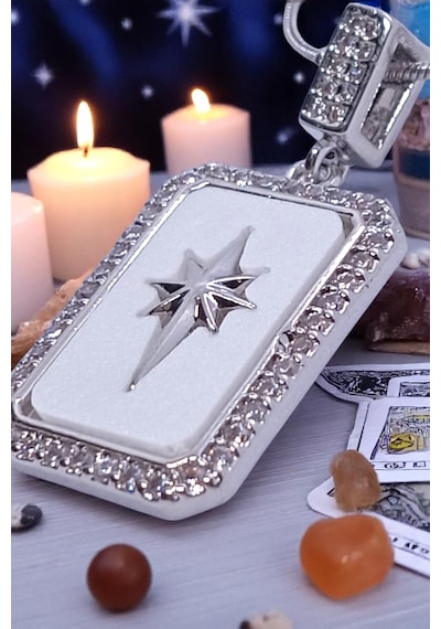 Gümüş Renk Tarot Kolye Kuzey Yıldızı Çelik Kadın Kolye Gümüş