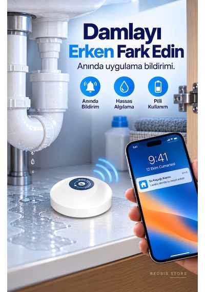 Wifi Su Baskını Ve Kaçak Sensörü Fonri, Tuya, Smart Life, Google Assistant, Amazon Alexa Destekli