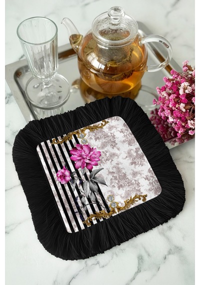 Barok Şıklık Saçaklı Sunum Peçetesi - Çiçekli Art Deco Lüks Siyah Altın Renkli Bardak Altlığı Mendil Soft Göl Petrol Barok Şıklık Saçaklı Sunum Peçetesi - Çiçekli Art Deco Lüks Siyah Altın Renkli Bardak Altlığı Mendil Soft Göl Petrol