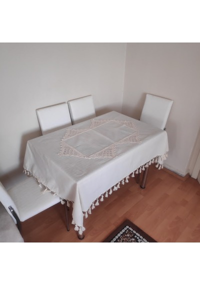 El Dantel Saçaklı Masa Örtüsü Pamuk Buldan - Bodrum Örgü Otantik