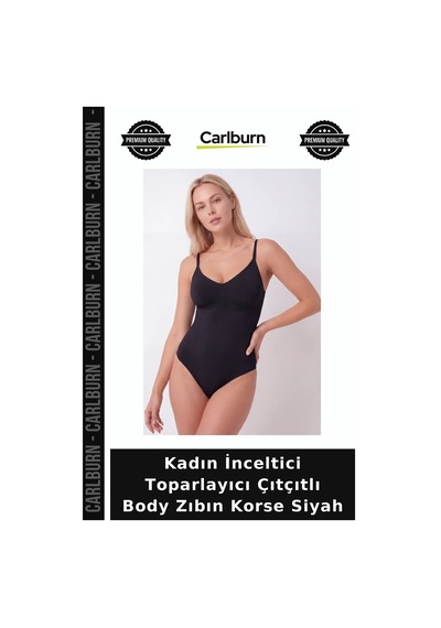 Carlburn Özel Seri Kadın İnceltici Toparlayıcı Çıtçıtlı Body Zıbın Korse Siyah Giyim Kombin Siluet