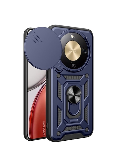 Honor Magic 8 Lite Uyumlu Tank Kılıf - Yüzüklü Standlı Zırhlı Outdoor Kapak - Lacivert Lacivert