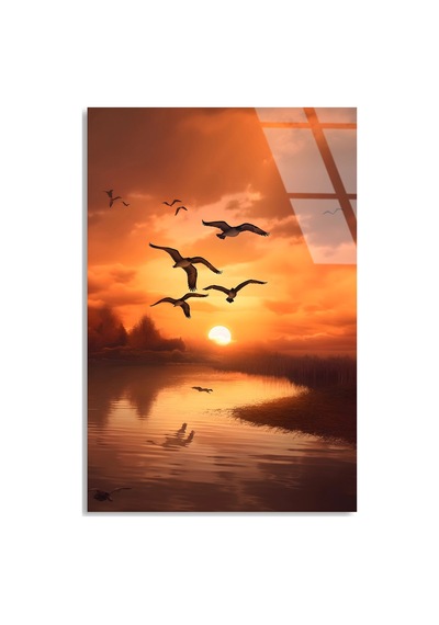 Gün Batımında Kuşlar - Cam Tablo - Deg0918 50 X 70 Cm