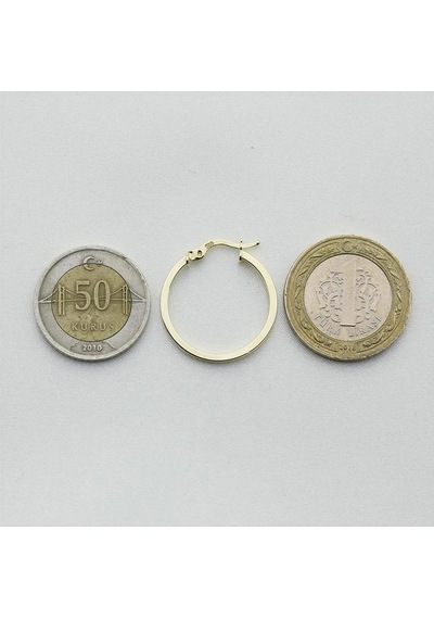 Kare Kesitli Altın Halka Küpe Çapı: 2.5 Cm Sarı Altın