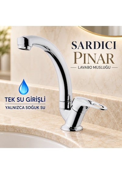 Sardıcı Pınar Krom Lavabo Musluğu Tek Su Girişli Yalnızca Soğuk Su Tam Takım