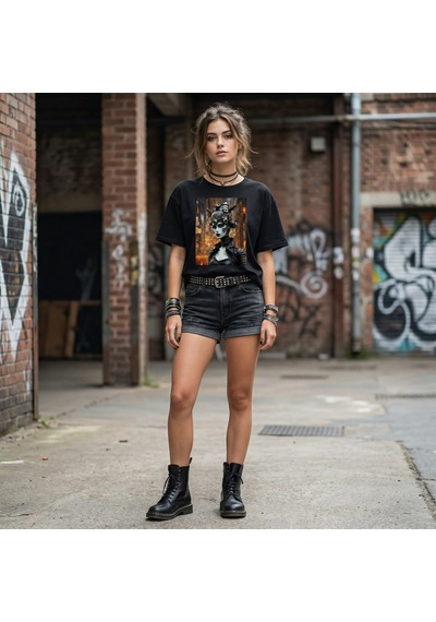 Cyberqueen Kodlanmış Güzellik Oversize T-shirt Siyah