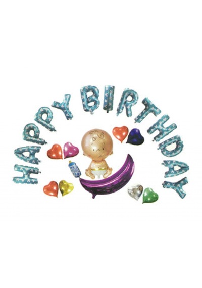 Folyo Balon Bebekli Happybır.set Mavi Pk:1 Çok Renkli