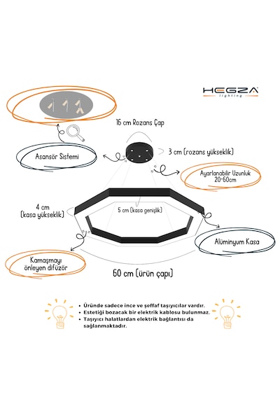 Octagon Gri Kasa, Doğal Beyaz Işık Modern Sarkıt Led Avize GRİ RENK