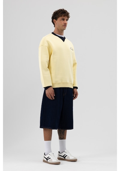 Vamos Oversize Bisiklet Yaka Baskılı Sweatshirt V70-91 Sarı