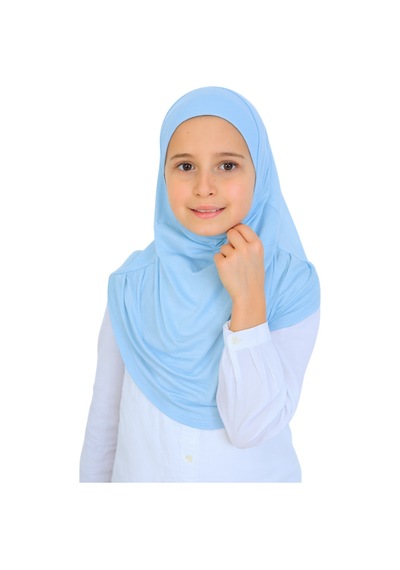 Modish Group Kız Çocuk Hazır Başörtüsü Pratik Penye Şal Tesettür Giyim Mavi