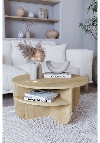 Rubo Orta Sehpa Raflı İskandinav Orta Sehpa 72 Cm, Bohem - Safir Meşe