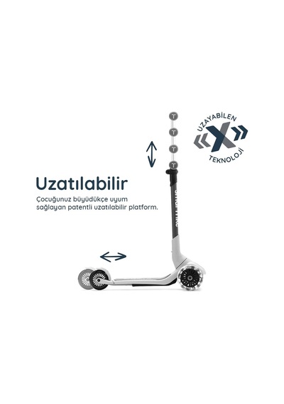 Smartrike Xtend Mini-ride 4 Aşamalı Büyüyen Oturaklı Scooter 1-9 Yaş Katlanabilir Led Tekerlekli Pearl Grey