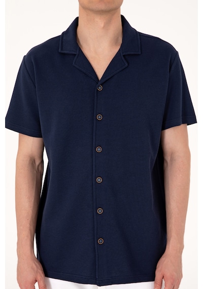 U.S. Polo Assn. Erkek Lacivert Apaş Yaka Kısa Kollu Örme Gömlek 50306977-VR033