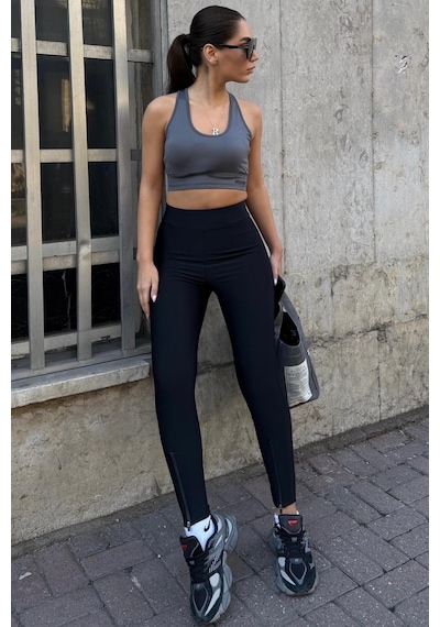 Madmext Boyalı Gri Active Fit Bravie Tayt Mg2813 SiYAH L