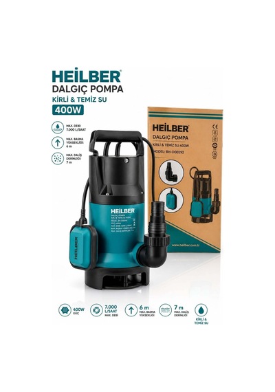 Heilber Ba0115392 Profesyonel 400w Şamandıralı Kirli Ve Temiz Su Dalgıç Pompası 7000 L/saat 6m Yukarı Basma